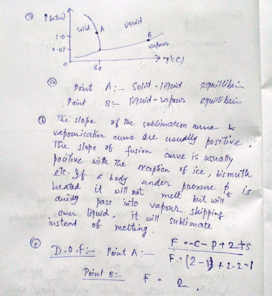 Platu) liquid Solid 10- B vafour 0.01 pass into vapour shipping 7710) 68 Pont A:- Solid-liquid equollbein Point Bi liquid-rap