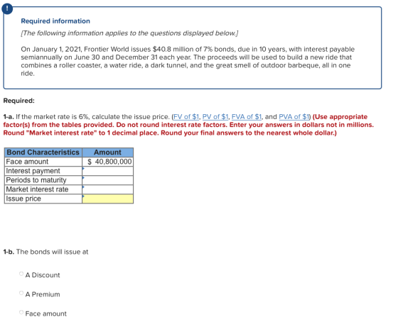 Required information [The following information applies to the questions displayed below.) On January 1, 2021, Frontier World
