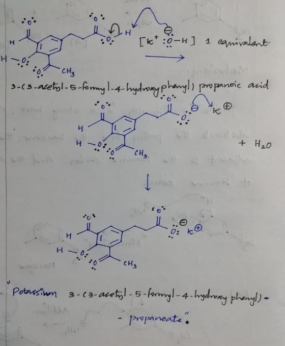 LH H H [kt : 0-H ] 1 equivalent. -0. T осн. 3-(3-acetyl-5-formy 1-4-hydroxyphenyl, propanoic and I + H₂O I HI ok 20m CHE Pota