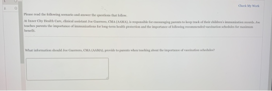 Check My Work Please read the following scenario and answer the questions that follow. At Inner City Health Care, clinical as