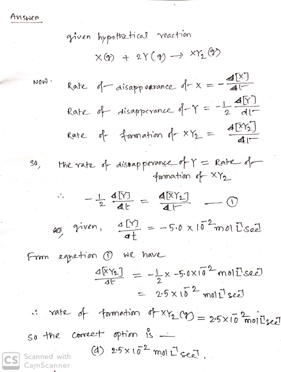 Answer NOW: given hypothetical reaction X) + 2Y (9) — XYZ (%) Rate of disappearance of x=-le Rate of disapperance of-y = - Ra