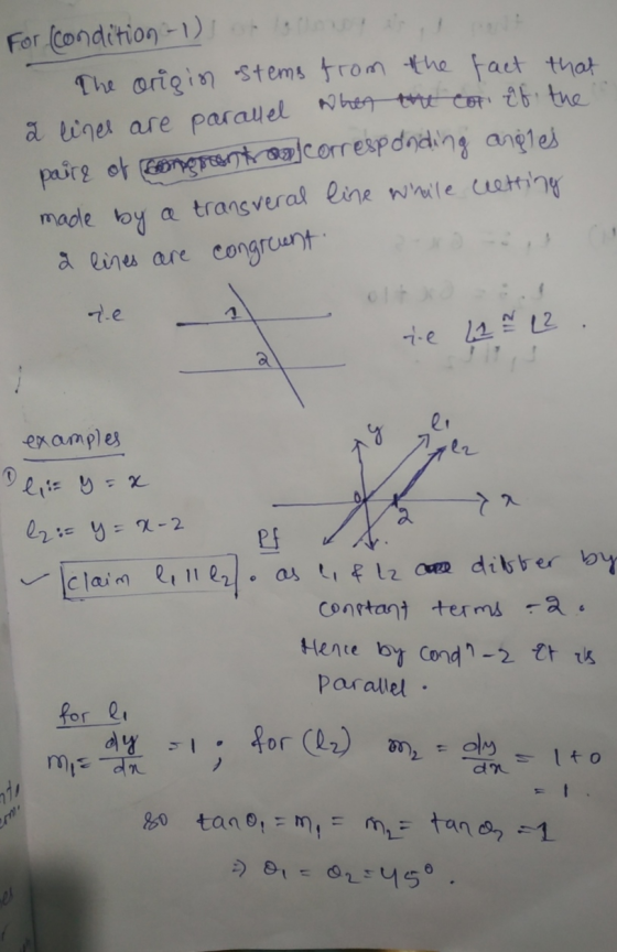 For condition - 1) of love I not The origin stems from the fact that I lines are parallel when the cor if the pairs of honmon