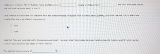 Janets profit becomes $ and total profit (the sum of After Janet increases her production, Felixs profit becomes S the prof