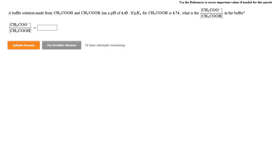 Use the References to access important values if needed for this questio A buffer solution made from CH3COOH and CH, COOK has