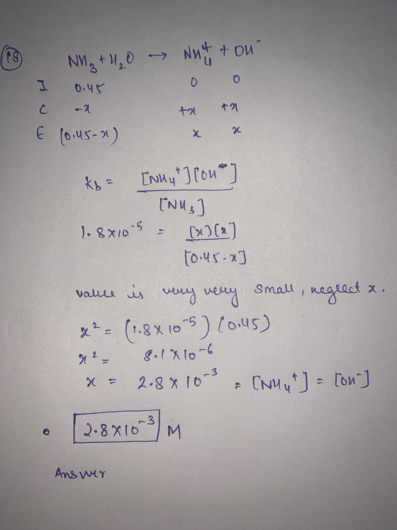 (18 NM + 4₂0 1 0,45 c an € 10.45-2) Nut it on 0 0 t e in 3 Kb = [Nuyt lonel [Nu] 1.8x10.5 = [[a] 10.us.n] value is very very