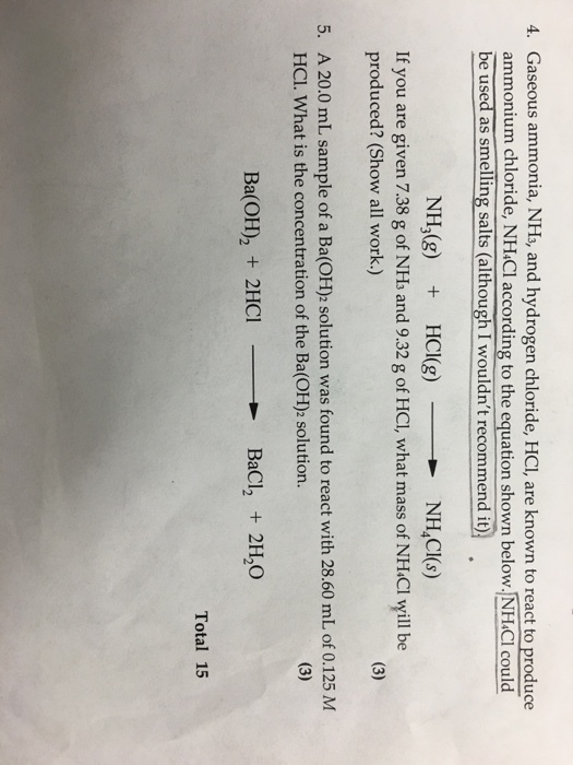 Gaseous ammonia, NH_3, and hydrogen chloride, HCI,