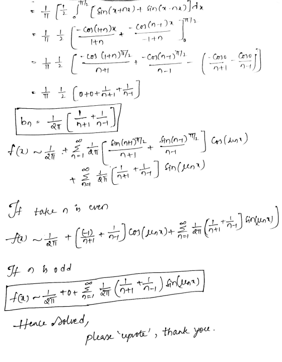 = { [Sin(x400) + sin(x-ow]dx / Cos(nyn Cos (tn) T 3 l ith pocos lan) / -Cosnt/ - DH ntl • + Ź (0+0+ó, totu Tone *) f(2) ma