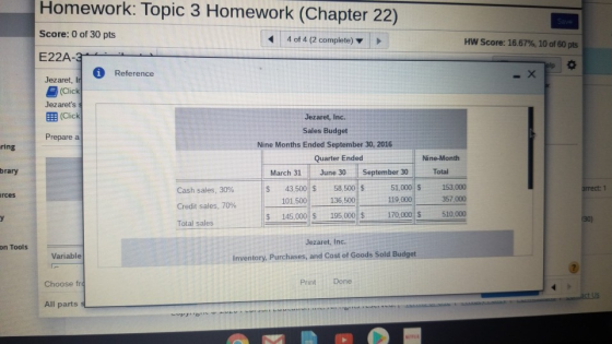 JUMEWUIKTopic 3 Homework (Chapter 22) Score: 0 of 30 pts 4 of 4 (2 complete) E22A-3_ HW Score: 16.67%, 10 of 60 pts 0 Referen