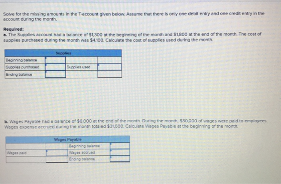 Solve for the missing amounts in the T-account given below. Assume that there is only one debit entry and one credit entry in