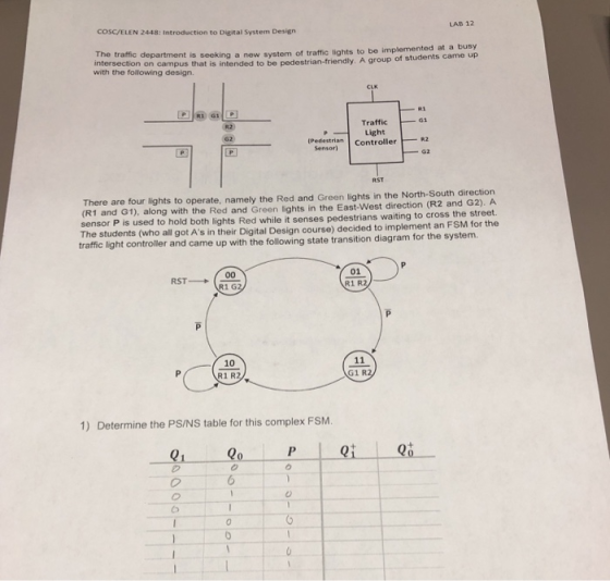 COSC/ELEN 2448: Introduction to Digital System Design LAB 12 partment is seeking a new system of traffic lights to be impleme