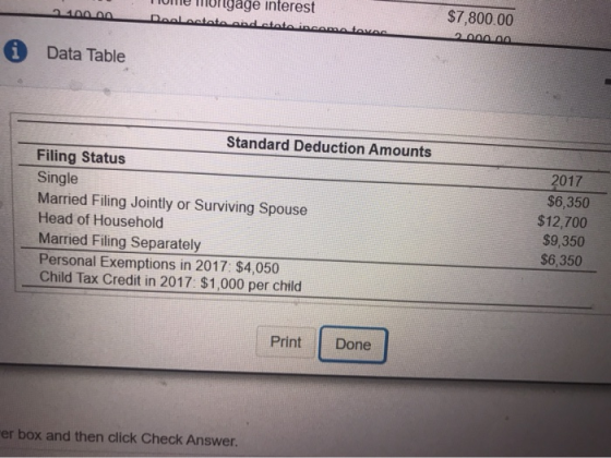 gage interest Doaloctato and ctato incema tove $7,800.00 2.100 00 2 000 00 Data Table Standard Deduction Amounts Filing Statu