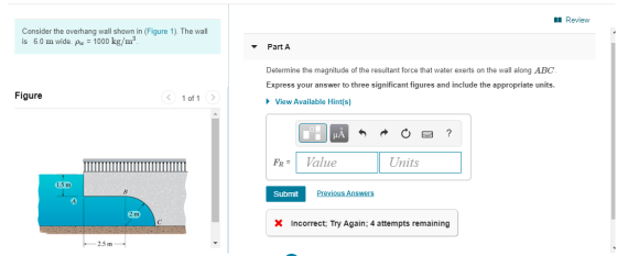 Review Consider the overhang wall shown in (Figure 1). The wall is 6.0 m wide. Pu = 1000 kg/m. Part A Determine the magnitud