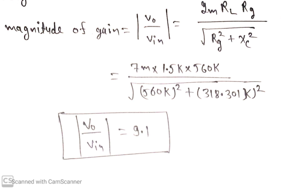 Im Re Rg Vo magnitude of gains vin Riga + X2 7mx 1.5KxTGOK bi J (60kg? +(318.301K)2 No g.1 CS$canned with CamScanner