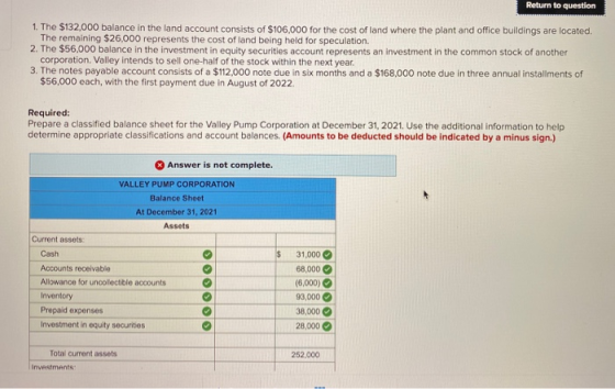 Return to question 1. The $132,000 balance in the land account consists of $106,000 for the cost of land where the plant and
