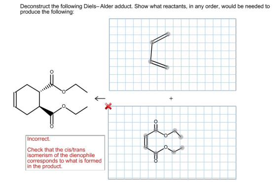 Deconstruct the following Diels-Alder adduct. Show what reactants, in any order, would be needed to produce the following: In