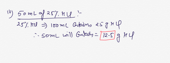 10) 50 mL of 25%. Hu: 25%, he =) loome ertains 5gne 50mL will Gulain = 112.5 g Hy