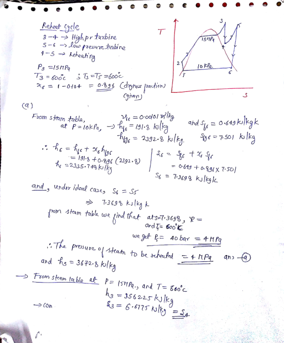 Reheot ycle 2 Fom sttum扣bla, -2335.749, ko(k Sb = 7.3699 kJ1kgk. ard s36128 klk h362s kjlk →con