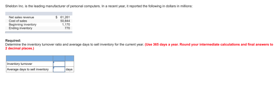Sheldon Inc. is the leading manufacturer of personal computers. In a recent year, it reported the following in dollars in mil