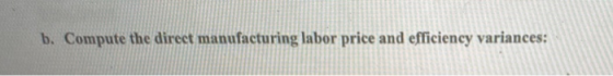 b. Compute the direct manufacturing labor price and efficiency variances: