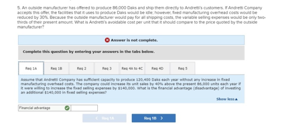 5. An outside manufacturer has offered to produce 86,000 Daks and ship them directly to Andrettis customers. If Andretti Com