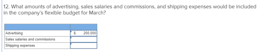 12. What amounts of advertising, sales salaries and commissions, and shipping expenses would be included in the companys fle