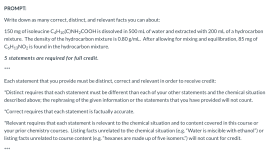 PROMPT: Write down as many correct, distinct, and relevant facts you can about: 150 mg of isoleucine C4H10(C)NH2COOH is disso