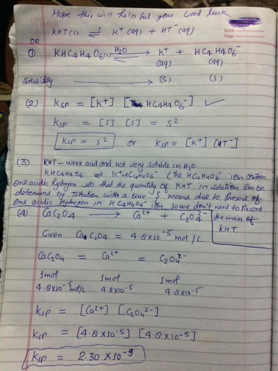 Date: Page: LOR Hope this will hello ful you Good luck KHT (6) Kt caq) + HT caq). 0 KHCA H4 Ogos 40 kt + HC4 H4 06 Caq) caq,