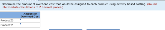 Determine the amount of overhead cost that would be assigned to each product using activity-based costing. (Round intermediat