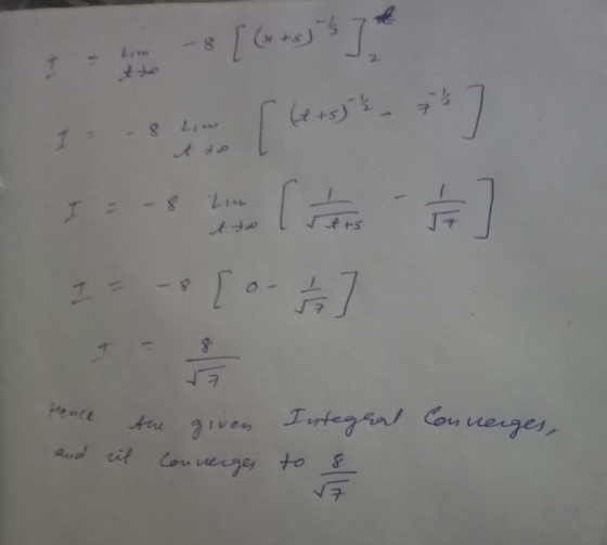 19 [v [60 ] ] El [0 ] 1 Hence the given Integral Converges, and it convergej to s