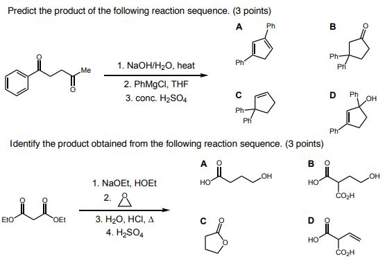 Predict the product of the following reaction sequence. (3 points) A Ph B Ph Ph- PH .Me 1. NaOH/H2O, heat 2. PhMgCI, THE 3. c