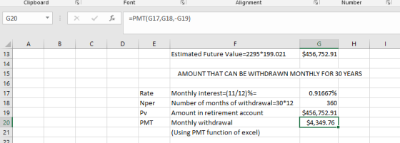 1 Clipboard Font Alignment Number G20 X fo EPMT(G17,618,-619) A B C D E H - F Estimated Future Value=2295*199.021 G $456,752.