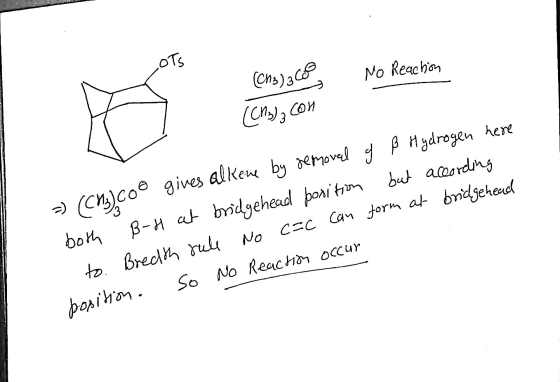 OTS No Reaction (CM3) 3 CO - (Chy, on =) (CH3) Coo gives alkene by removal of ß Hydrogen here both BH at bridgehead position