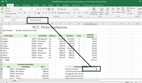 - 20190930002154han_exp19_excel_ch02_cap_appliances - Excel (Product Activation Failed) Review View Developer Power Pivot Tel