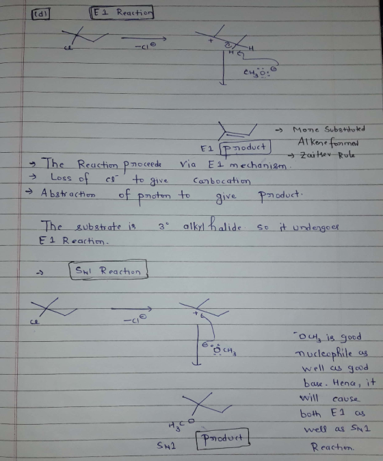[a] (E 1 Reaction сч, о: - → → The Reaction proceeds Loss of că to give Abstraction of proton A -> Mone Substituted, Alkene f