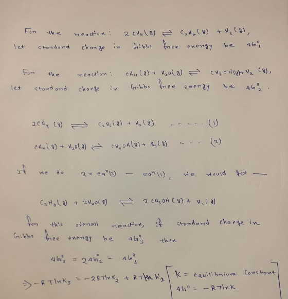 Fon the react on : 2 CHula) Ź Calto (8) + H₂ (g), Gibbs free enengy Abi let standard change in be the nieaction : CHu (1) + H