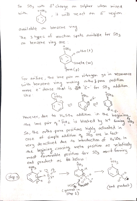So So, with with tNH3 8t charge on sulphur when mixed , it will react on 5 region available on benzene ring The 3 types of re