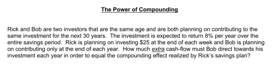 The Power of Compounding Rick and Bob are two investors that are the same age and are both planning on contributing to the sa
