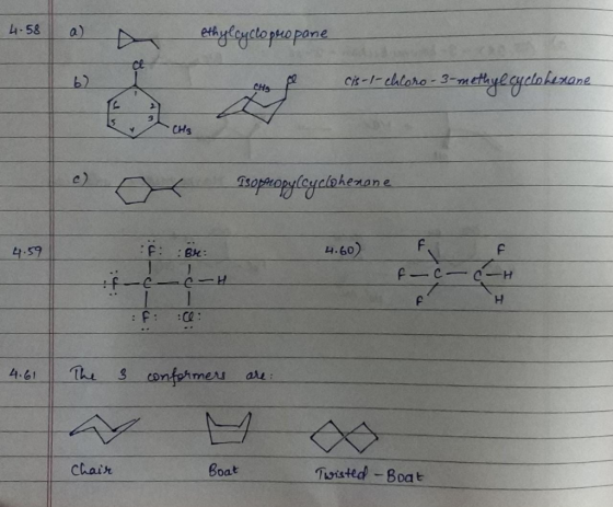 4.58 a) ethylcyclopropane b) i pe cis-I-chloro-3-methyl cyclohexane Isopropylcyclohenone U 4.59 : BK: 4.60) Fu F-C- ب ع H - ع