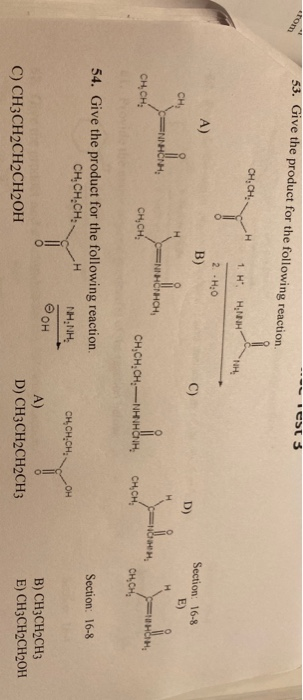 53. Give the product for the following reaction OSL5 CH, CHH 10 1 HH,1H 2. H₂O B) A) C) Section: 16-8 E) CH.CH сенсенон, CH,