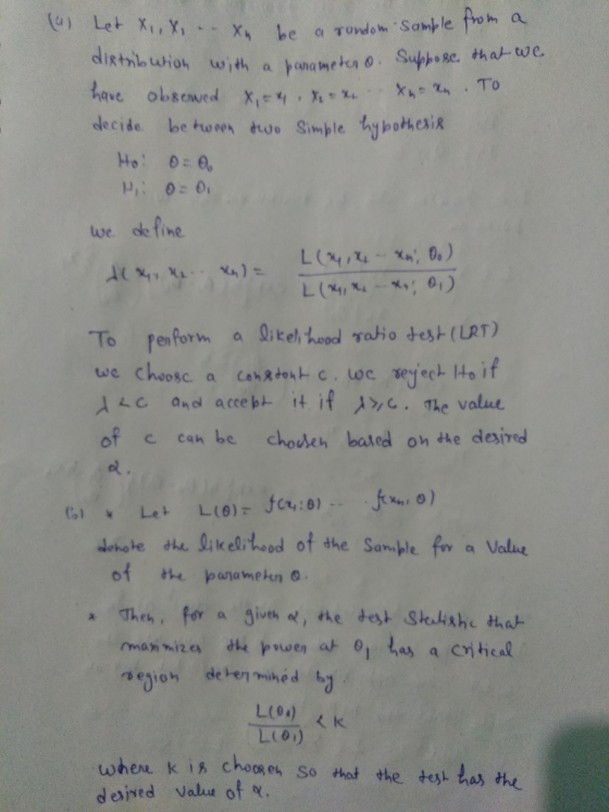 Let X,,x be a To distil wiok with a hona meca o we de fine To Penforna likel hood robio test (URT) we choose a cehA dohrc. we ej.ech Ito if ALC and acceb- it if x».c. The value of c can be chodeh based oh the dlesied 山hole dhe Qikelitood of the Sample fn Value Then, for a Jivth t, the test Skeulishe tha where k į另choc, es, So thot the tesL lay the deived Value ofv
