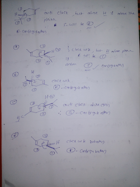 I and clock but above H ich above the plane - will be R- Configuraton HG , cluck wife, but H above plane Answer consiguratan