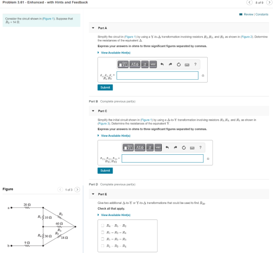 Problem 3.61 - Enhanced - with Hints and Feedback 8 of 9 M Review Constants Consider the circuit shown in (Figure 1). Suppose