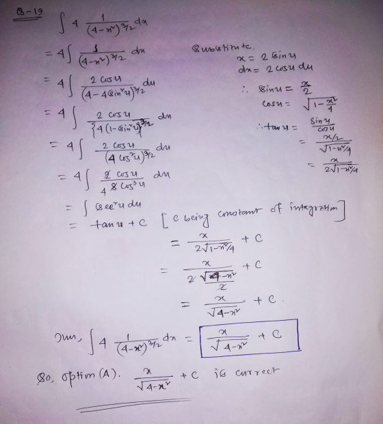 8-19 1 1- ) / da $ = 45 dn (4-2) 312 Substituto x= 2 sing da= 2 cosudu 2 Cusu AL du Sinus 3 Cosn= 11 2 cosu an Siny tom na cu