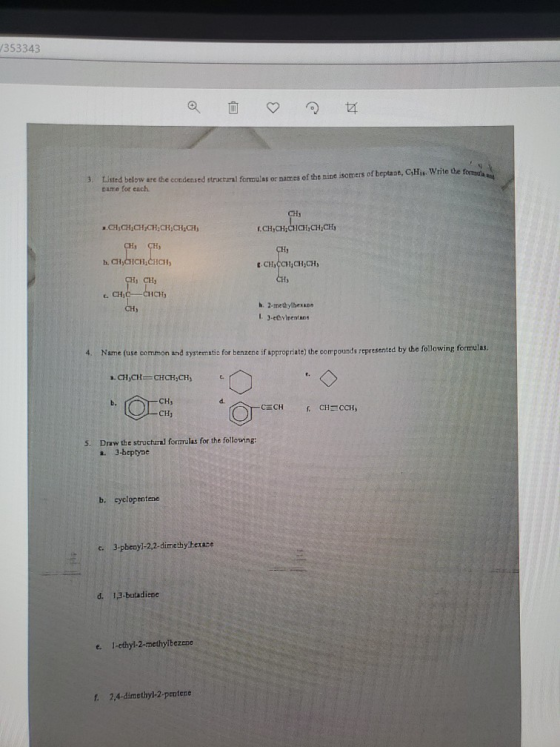 /353343 a í ♡ wat below are the condensed structural formular or names of the nine isomers of beptanc, CyHe write the form pu