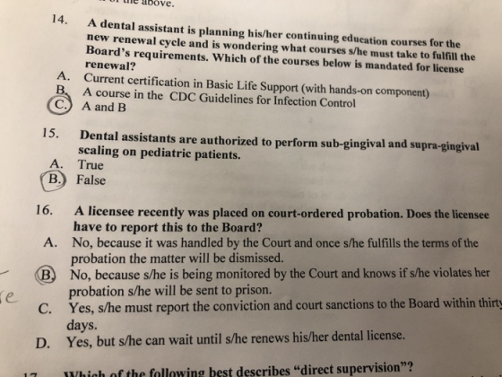 u ule above. 14. A dental assistant is planning his/her continuing education courses for the new renewal cycle and is wonderi