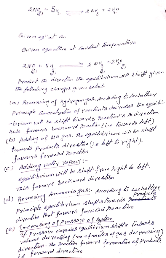 .?NW WH 2 Ho 3 equilibrium will be shift frorn right to left. volume decreasing, no.ofmees of gas. direction. The solo favour
