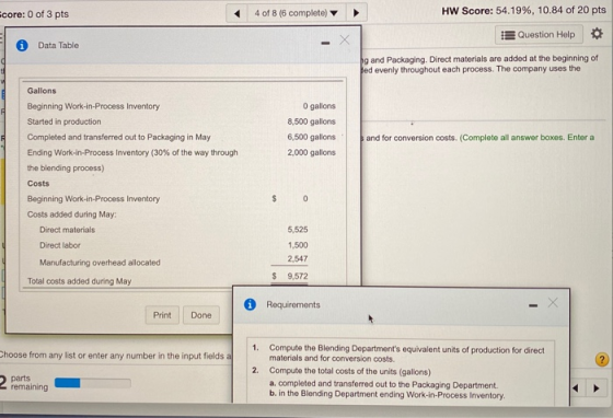 core: 0 of 3 pts 4 of 8 (6 complete) HW Score: 54.19%, 10.84 of 20 pts Is Question Help Data Table hg and Packaging. Direct m