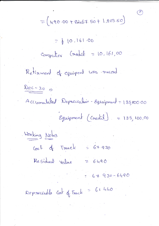 = (490.00 7 8467. só+ 1,203.50] = $ 10.161.00 Computer Comedit = 10, 161,00 Retisment of equipent wits grecord Dec-30 » Accum