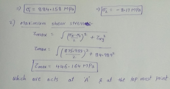 a 4.158 MPo 3.17 MPa 7 ) Marimurm sheav stvem 2 Zmax 2 2 Cmax 875.989 1 2 + 94.9892 2 *Dw2 446.164 MPo which acts A at the