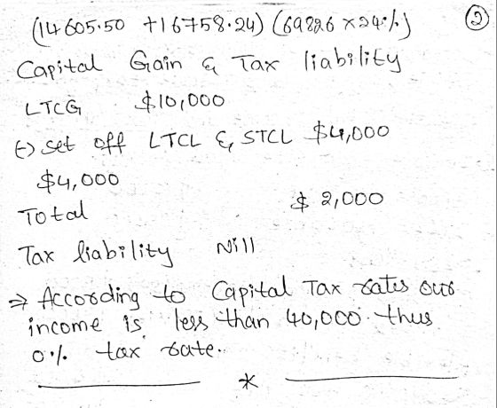 9 LTCG (14605.50 +16758.24) (69236 x945)) Capital Gain a Tax liability $10,000 E) set off LTCL & STCL $4,000 $4,000 Total $ 2